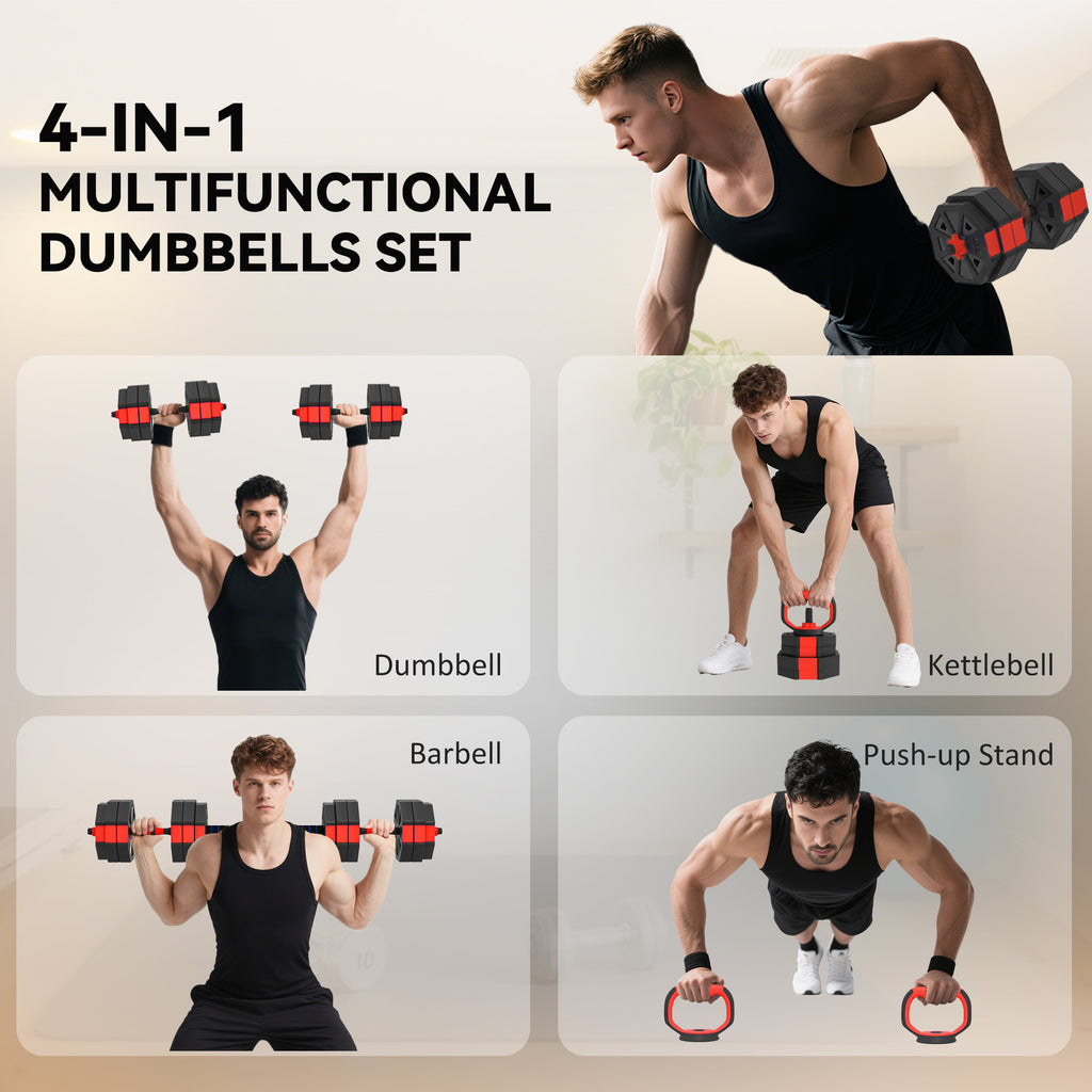4-in-1 Adjustable 30kg Dumbbell & Barbell Set – Home Gym Weights Kit
