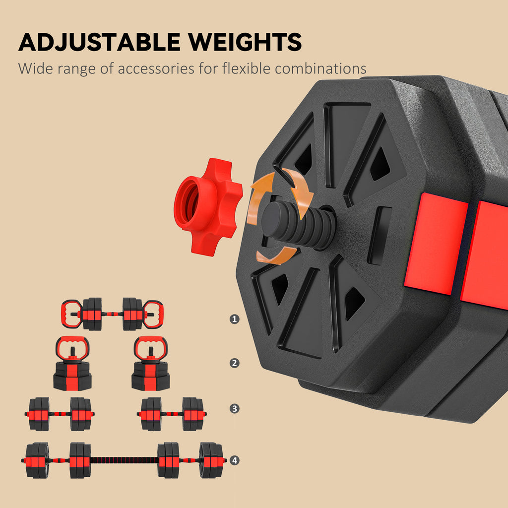 4-in-1 Adjustable 30kg Dumbbell & Barbell Set – Home Gym Weights Kit