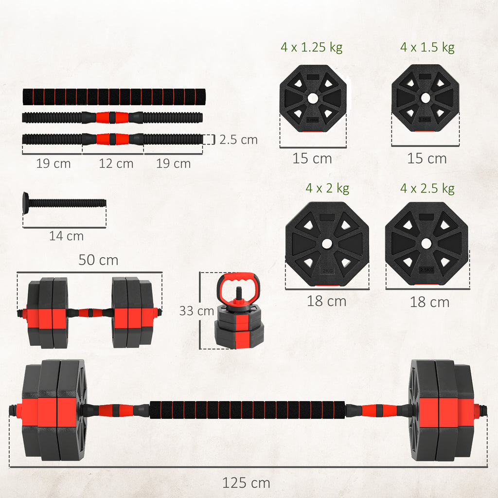 4-in-1 Adjustable 30kg Dumbbell & Barbell Set – Home Gym Weights Kit