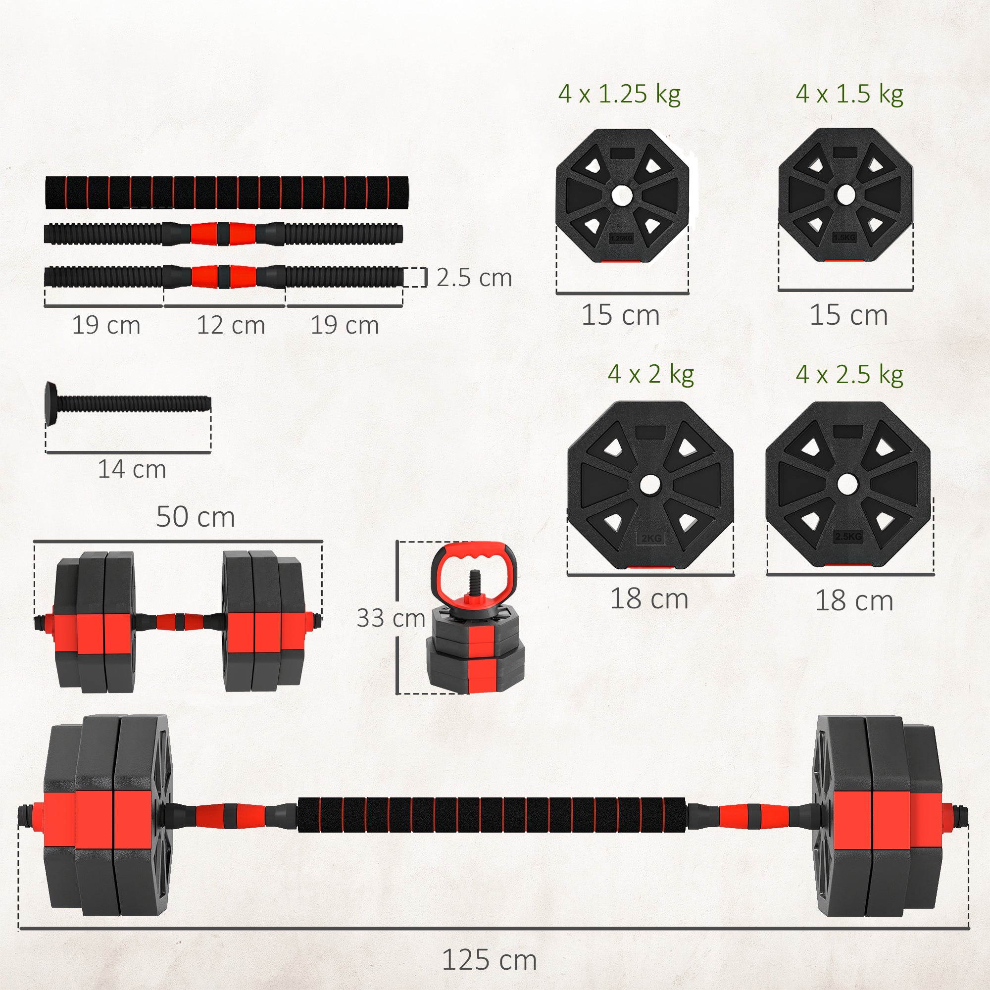 4-in-1 Adjustable 30kg Dumbbell & Barbell Set – Home Gym Weights Kit