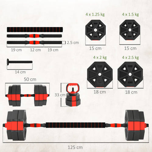 4-in-1 Adjustable 30kg Dumbbell & Barbell Set – Home Gym Weights Kit