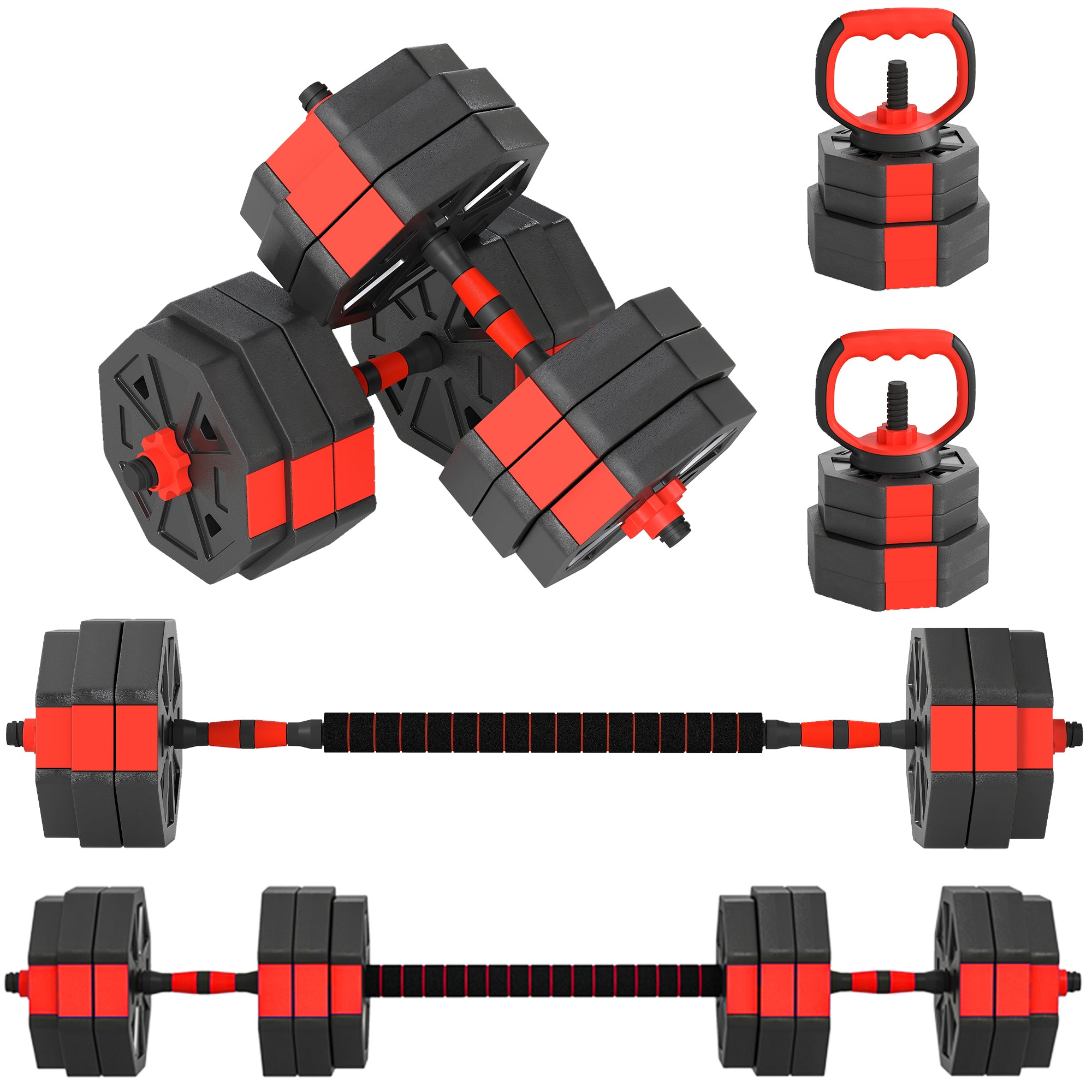 4-in-1 Adjustable 30kg Dumbbell & Barbell Set – Home Gym Weights Kit